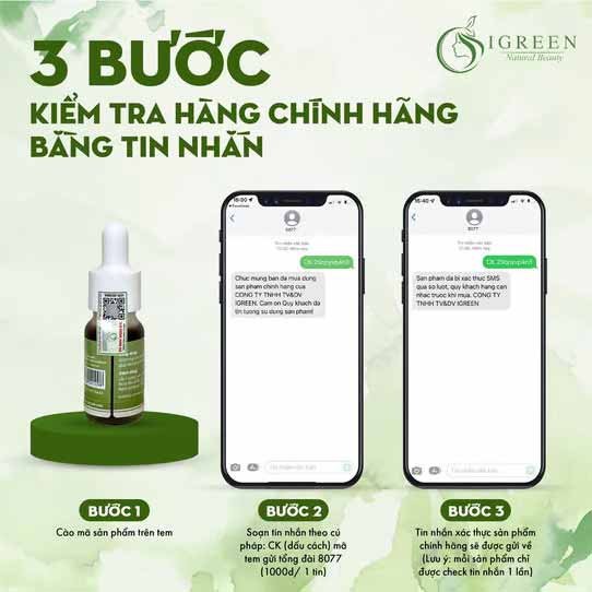 cách kiểm tra serum trị mụn diếp cá igreen chính hãng