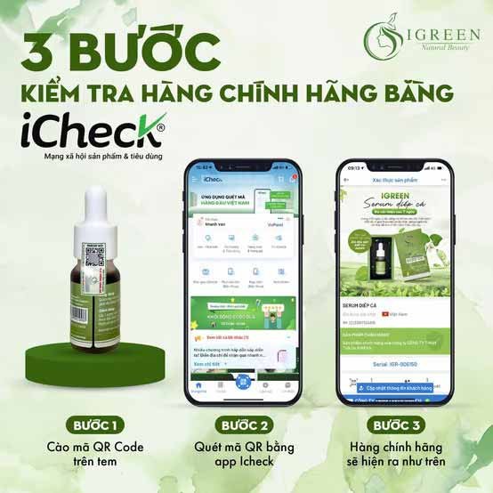 cách kiểm tra serum trị mụn diếp cá igreen chính hãng