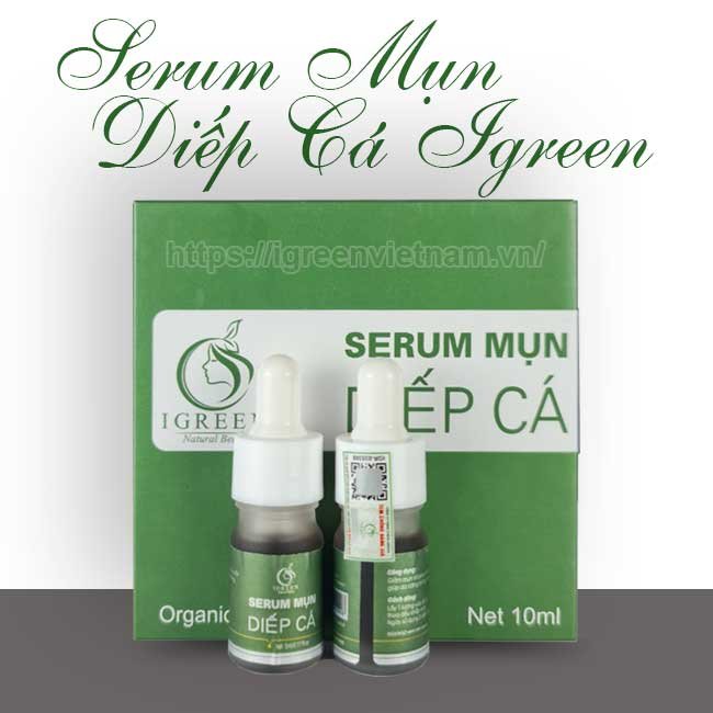 serum trị mụn diếp cá igreen trị mụn, trị thâm, không gây bong tróc, dị ứng mẩn ngứa, dành cho mọi loại da, da dầu, mẹ bầu, em bé đều sử dụng được.