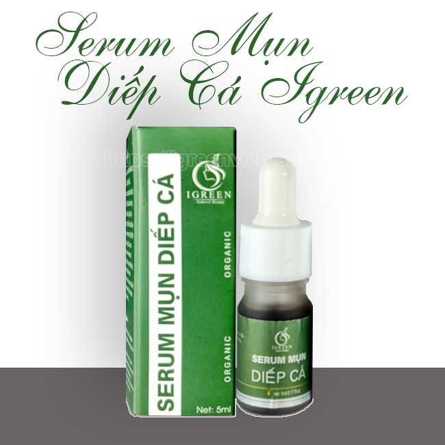 serum trị mụn diếp cá igreen trị mụn, trị thâm, không gây bong tróc, dị ứng mẩn ngứa, dành cho mọi loại da, da dầu, mẹ bầu, em bé đều sử dụng được.