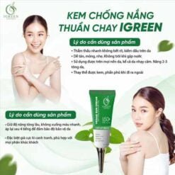 kem chống nắng thuần chay igreen 60ml spf50+, nâng tone trắng da kiềm dầu dành mọi loại da, khô nhạy cảm mẹ bầu mẹ bỉm tuổi dậy thì đều dùng được