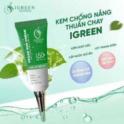 kem chống nắng thuần chay igreen 60ml spf50+, nâng tone trắng da kiềm dầu dành mọi loại da, khô nhạy cảm mẹ bầu mẹ bỉm tuổi dậy thì đều dùng được