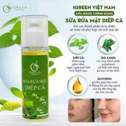 sữa rửa mặt diếp cá igreen sạch khuẩn bã nhờn dịu nhẹ giảm sưng giúp da mềm mịn se khít lỗ chân lông