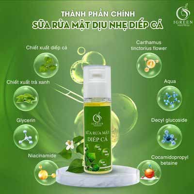 sữa rửa mặt diếp cá igreen sạch khuẩn bã nhờn dịu nhẹ giảm sưng giúp da mềm mịn se khít lỗ chân lông